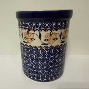 ⭐️ POLISH POTTERY UTENSIL HOLDER BLUE WHITE HANDMADE HOME KITCHEN